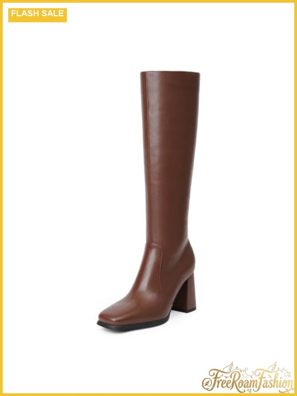 Women's Square Toe Knee High Chunky Heel Boots Faux Leather Tall Party